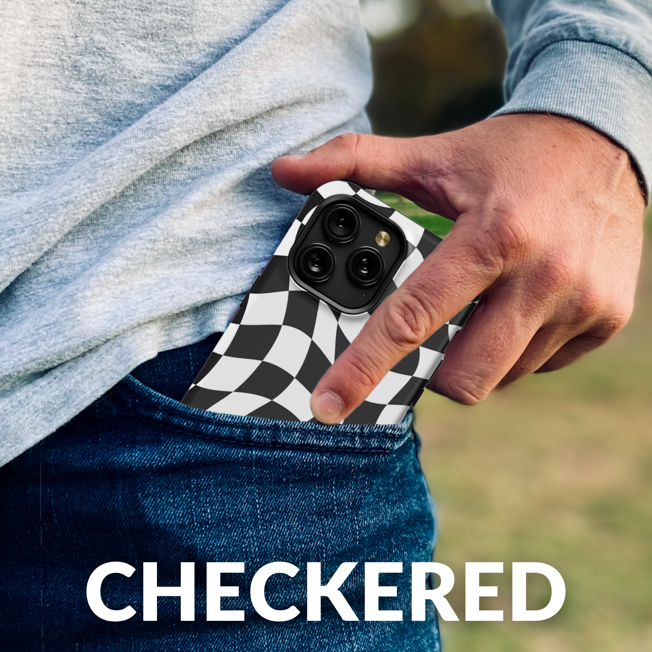 Phone Case, iPhone, Samsung Galaxy, Checkered Phone Case, Checkerboard, Distorted Checkered Phone Case, iPhone Case, Man Phone Case, iPhone 15, Samsung S24